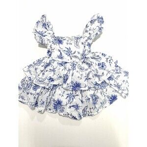 Janie and Jack Blue Floral Toile Tiered Ruffle Dress 18M -24M
